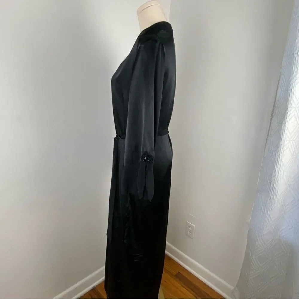 Vintage California Dynasty Womens Black Satin Maxi Robe Fairy  Whimsigoth‎ M - Picture 14 of 16